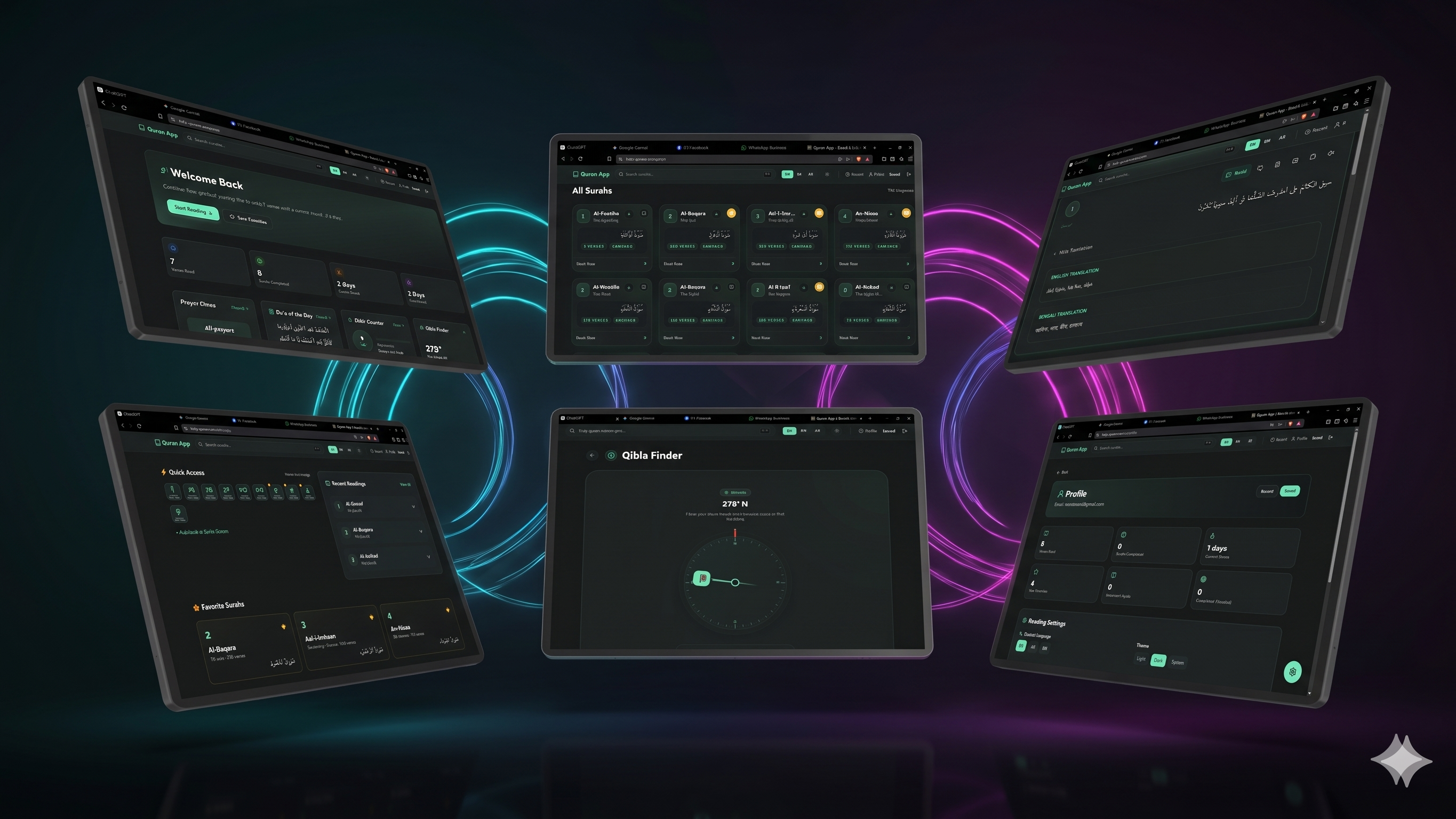 Feature-Rich Quran Platform with Audio Recitation, Tafsir, Prayer Times, Qibla Compass & User Personalization project image